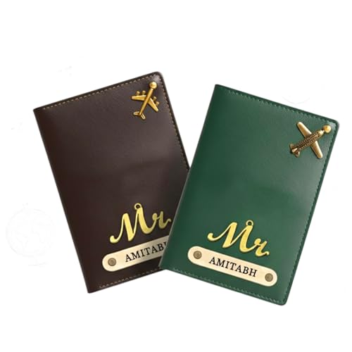 Image of Passport Cover for Men & Women | Passport Holder for Man & Woman | Personalised Gifts PCMX02 (Combo Set of 2) (Black+Green)