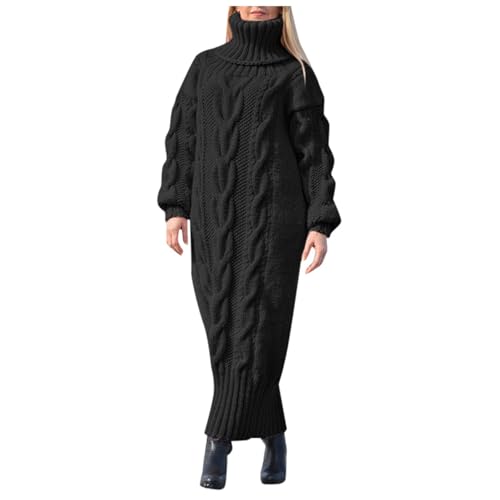 KBOPLEMQ Damen Strickkleid Grobstrick Pulloverkleid Tunika Kleid Rollkragen Langarm Maxi Kleid Pullikleid Lang Strickpullover Wickelkleid Einfarbige...
