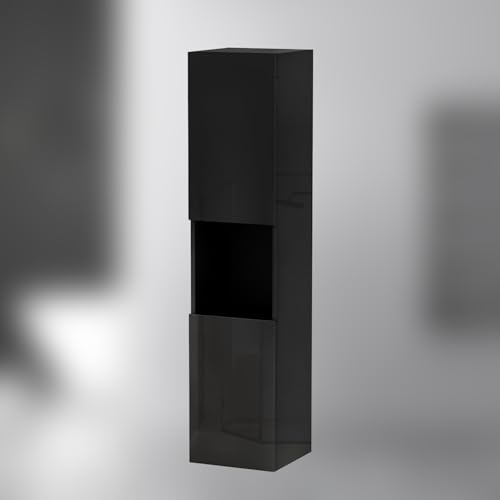 Aica Meuble Colonne de Salle de Bain 30 x 131cm Noir Brillant - 2 Portes - Design épuré Moderne - Suspendu