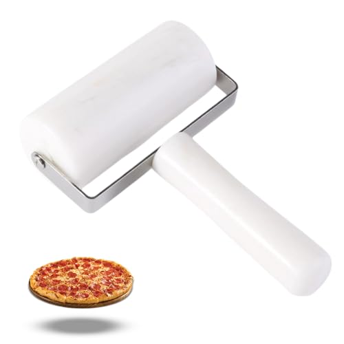 Koville Small Marble Rolling Pin Pizza Roller, Natural Marble Pastry Roller Non-Stick T-Type For Making Pizza Dough And Tortillas, Dough Roller For Pie Crust, Cookie, Pasta (Namib Fantasy White)