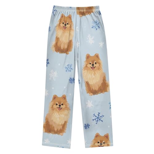 Pomeranian Snowflake Boys Long Pants Soft Trousers Elastic Waist Kids Lounge Bottoms with Pockets S-XL2