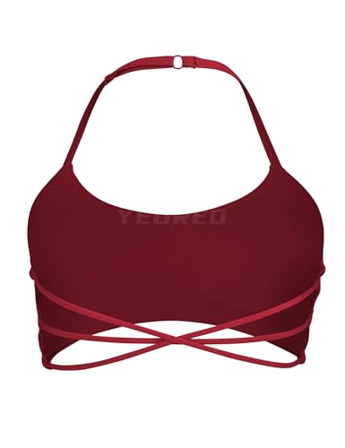 Image of YEOREO Women's Sports Bra Halter Workout Sports Bra Strappy Criss Cross Back Bra Removable Padded Yoga Crop Top