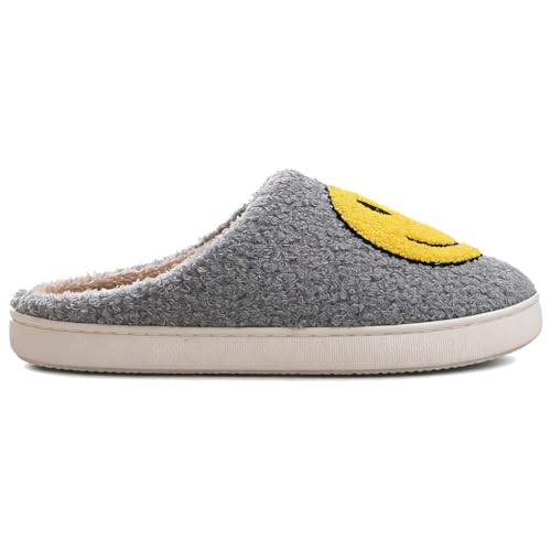 Image of Women's Men's Preppy Happy Face Slippers Comfy Warm Plush Slip-On House Slipper for Winter Indoor Soft Cushion Non-slip Fluffy Slides Slippers