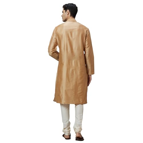 Image of Ethnix by Raymond Men Regular Fit Solid Pattern Solid Pure Polyester Full Sleeve Stand Collar Kurta Only
