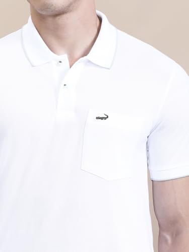 Image of CROCODILE Men Solid Polo T-Shirt | 100% Cotton | Short Sleeve | Slim Fit | Button Placket White