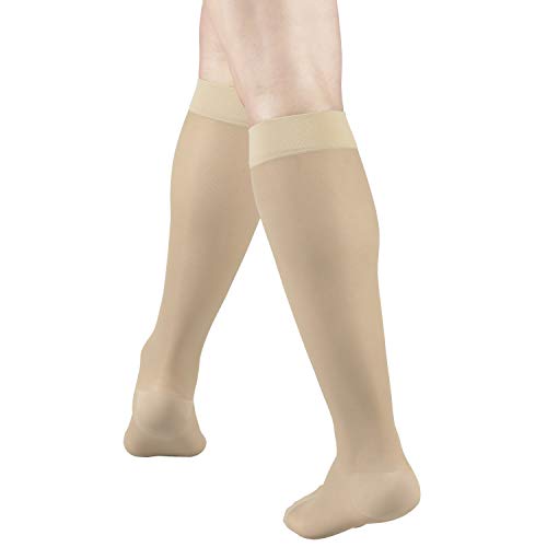 Image of Truform Sheer Compression Stockings, 30-40 mmHg, Women's Knee High Length, 30 Denier, Nude, X-Large