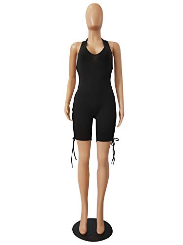 Sprifloral Women's Sexy 1 Piece Outfits Solid Hater Deep V Neck Bodycon Jumpsuits Rompers Clubwear Black #TOP2