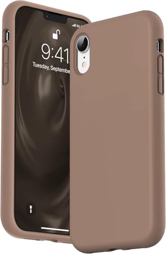 Image of VONZEE Liquid Silicone Case with Microfiber Coushioning Compatible for iPhone Xr Shockproof Slim Back Cover, Gel Rubber Full Body Protection - Brown