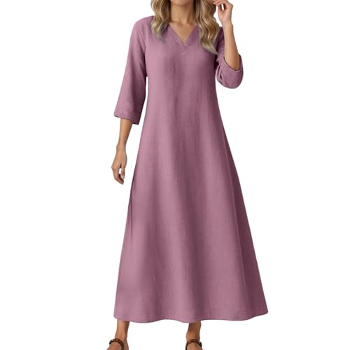 Robe mi-longue ample pour femme avec manches 3/4 de couleur unie
