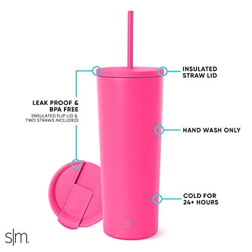 Simple Modern Insulated Tumbler with Lid and Straw | Iced Coffee Cup Reusable Stainless Steel Water Bottle Travel Mug | Gifts for Women Men Her Him | Classic Collection | 710ml | Raspberry Vibes