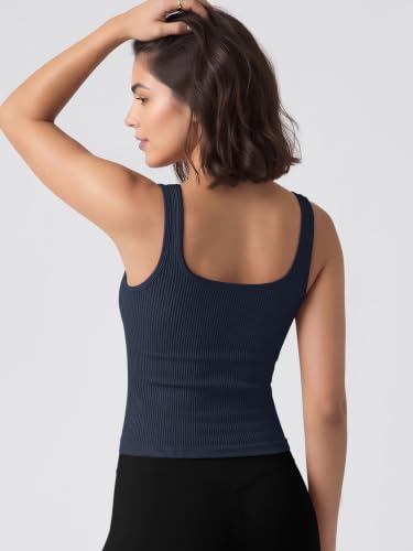 Image of ODODOS 3-Pack Seamless Square Neck Crop Tank for Women Ribbed Knit Soft Low Back Cropped Tops