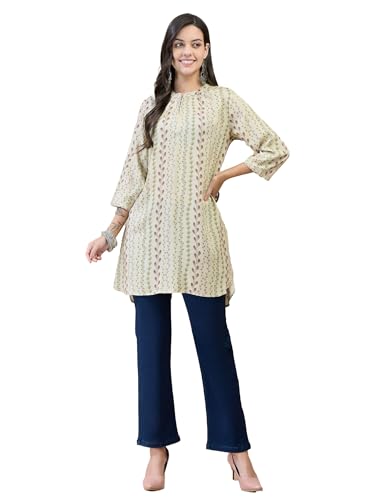 Image of Shree Women Liva (Rayon) White Floral Print Kurta