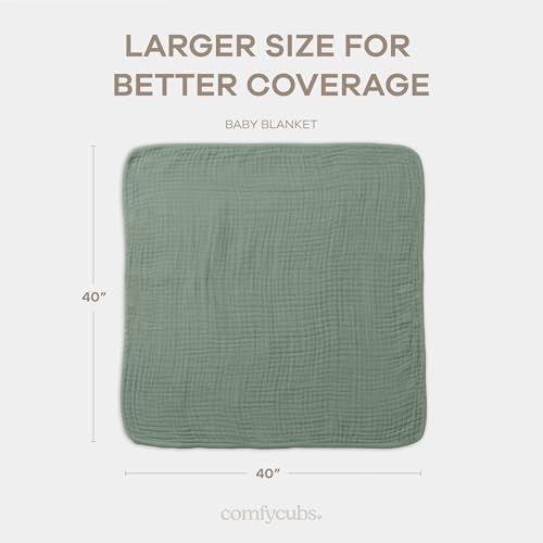 Image of Comfy Cubs Muslin Baby Blanket - Soft, Lightweight, 6-Layer Cotton Swaddle Blankets for Newborns, Infants & Toddlers - 40 inch x 40 inch Large, Breathable & Versatile for Sleeping & Tummy Time - Fern