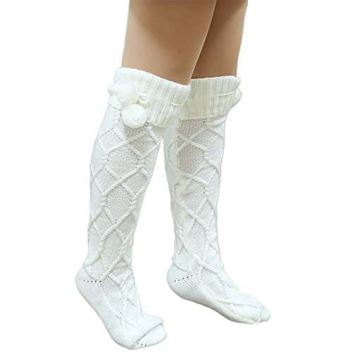 Socks,Women Cute Pompom Sexy Cable Knitted Thigh High Stockings Winter Warm Over Knee Long Boot Socks Leg Warmer