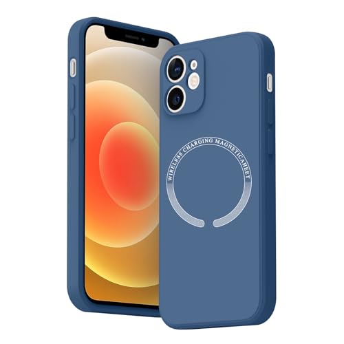 Image of Meliya Magnetic Case for iPhone 12mini Phone Case with MagSafe, Camera Protection Ultra Slim Shockproof Bumper Liquid Silicone Case with Microfiber Lining,Navy Blue