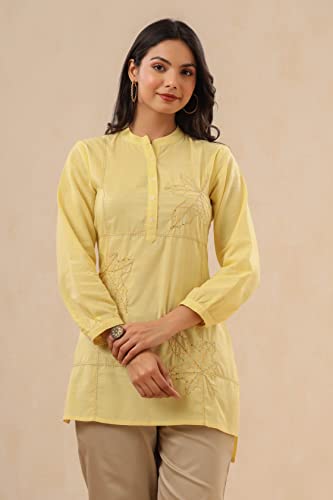 Image of Juniper Women's Cotton Slub Embroidered High-Low Kurta
