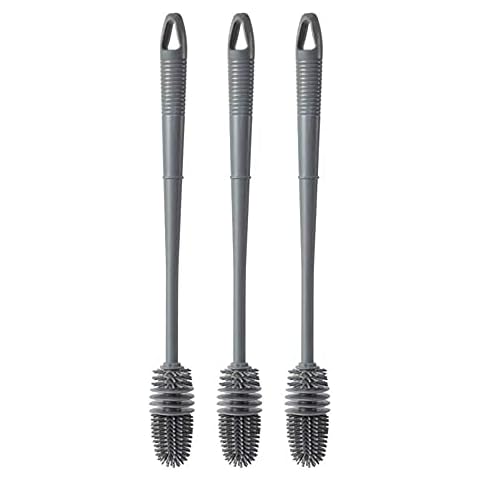 Cawein Silicone Bottle Brush, Long Handle Bottle Cleaner, 13" Bottle Cleaning Brush for Flasks, Vacuum Sports Bottles, Vases and Glassware (Grey) Cover