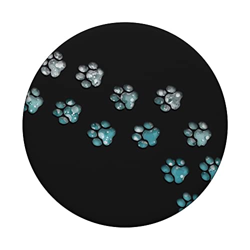 light Blue Color Paw Print Tracks on a Black PopSockets Swappable PopGrip - Image 3
