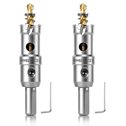BEoffer 3/4 TCT Hole Saw Set - 2 Pack 19mm Tungsten Carbide Tipped Hole Cutter with Spring-Loaded Pilot Drill Bits for Metal Stainless Steel Iron Plastic and Wood Heavy Duty Hole Saw