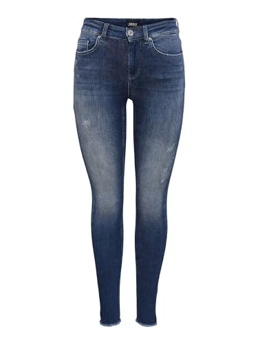 Only ONLBLUSH Life Mid SK ANK Raw REA811 Noos Jeans, Dark Blue Denim, L / 30 De Las Mujeres