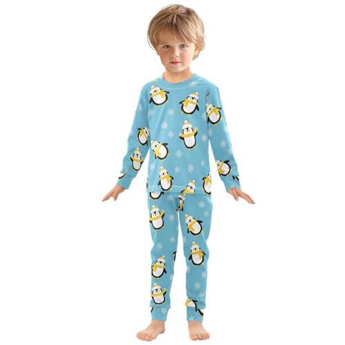 Pajama Sets Long Sleeve Penguin Snowflakes on Blue Soft Comfy Sleepwear 2 Piece PJS 3-8T2