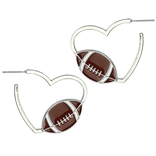 Heart Sports Ball Hoop Earrings Ball Game Heart Shaped Basketball Baseball Softball American Football Hoop Earrings for Women