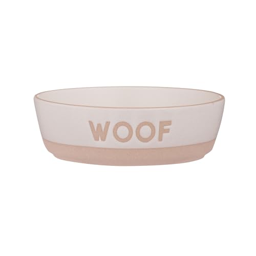Image of Mason Cash Pets Woof Dog Bowl | 550ml Capacity | 16cm Stoneware Pet Bowl with Wax Resist Finish & Angled Design