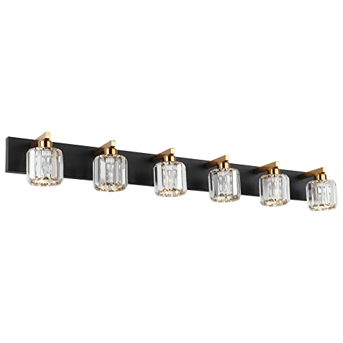 Image of Aipsun Bathroom Light Fixtures Crystal Vanity Light Black and Gold 6 Lights Vanity Lighting Fixtures (Exclude Bulb)
