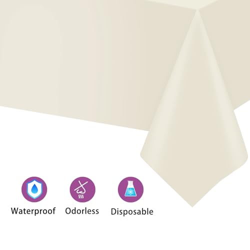 Image of Kopokita 6 Pack Ivory Plastic Tablecloths Disposable 54 x 108 Inch