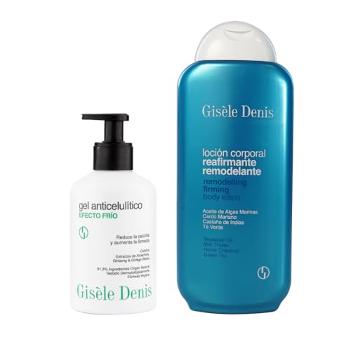 GISÈLE DENIS - Pack Stop Celulitis, Gel Anticelulítico 250 ml + Loción Corporal Reafirmante Remodelante 400 ml, Tratamiento Corporal, Firmeza, con Algas Marinas y Cafeína, Absorción Inmediata