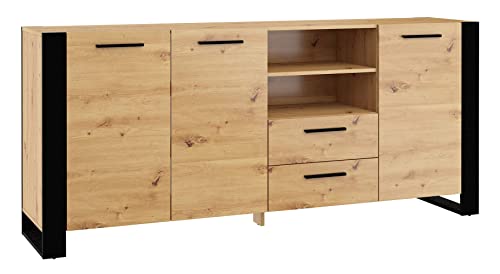 BIM Furniture Commode Nuka D 197 cm Buffet haut en chêne noir