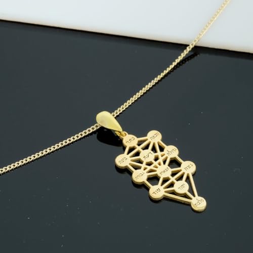 Gold Plated Kabbalah Tree of Life Necklace - Mystical Kabala Jewelry - Hebrew Spiritual Pendant - Jewish Culture Inspired Necklace for Women & Men3