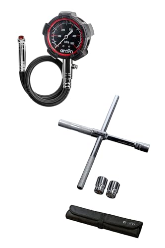 【セット買い】エーモン(amon) エアゲージ スタンダードグレード タイヤゲージ 空気圧 測定 ゲージ径φ51mm ソフトケース付 8821 + エーモン(amon) イージーパワーレンチ(コンパクトで車載しやすい、クロスレンチ・十字レンチ) 8840