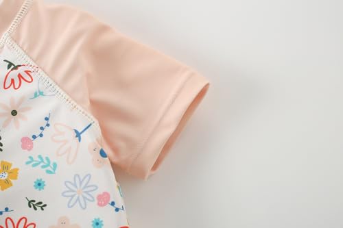AMIYAN Toddler Girls One-Piece Swimwear Short Sleeve Ruffle Swimsuit Zipper Rash Guard Bathing Suit for Little Girls 1-5Y4