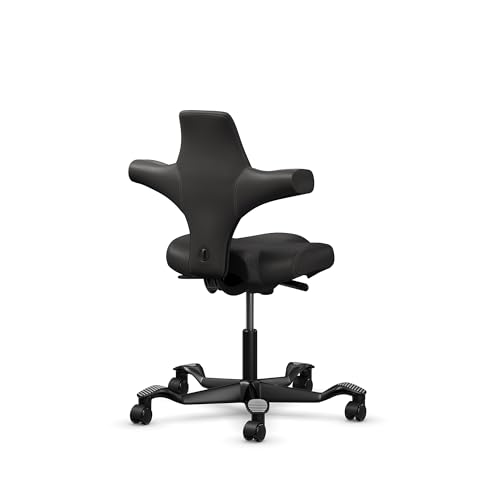 Image of HAG Capisco Standard Chair-Black Frame-Upholstered Black Onyx Vinyl