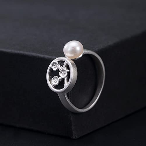 Bague ajustable en argent S925 pour femme avec perle creuse et motif fleur de prunier élégante