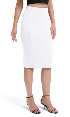 Urban CoCo Women's High Waist Stretch Pencil Skirt Knee Length Bodycon with Back Slit for Business Casual2
