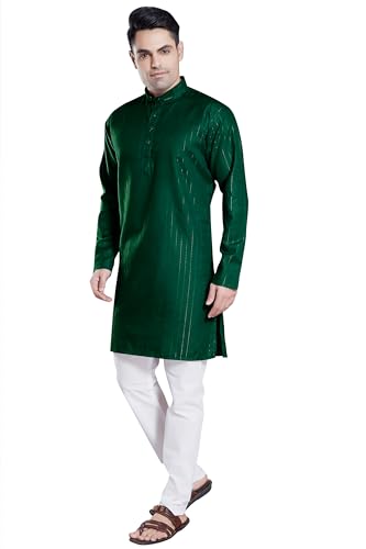 Image of DIVISIVE Men's Self Zari Line Cotton Blend Slim Fit Kurta Pyjama Set