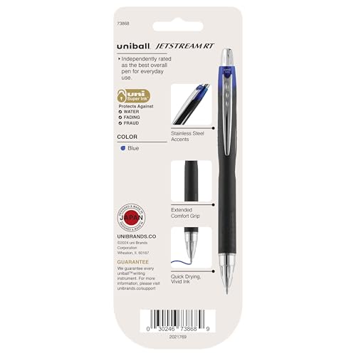 Image of uniball Jetstream RT Ballpoint Pens, Blue Ink, 1.0mm Medium Point, 3 Count