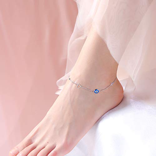Image of FLYOW S925 Sterling Silver Anklet for Women Summer Boho Beach Charm Adjustable Foot Ankle Bracelet Jewelry Birthday Gift