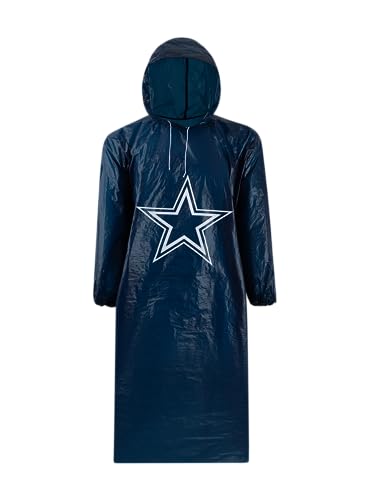 Image of NFL Waterproof Rain Poncho for Adults, Sporty, Elastic Sleeves and Drawstring Hood, Unisex Rain Coat