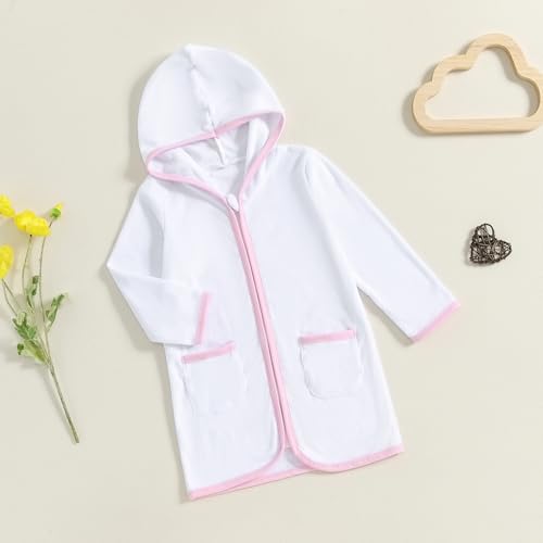 ZAXARRA kids robes for girls Hooded Zip Up Pockets Soft Contrast Color Long Sleeve Nightgowns Girls Summer Outfits3