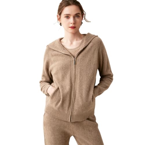 Image of Women's Fall and Winter 100% Cashmere Zipper Open Long Sleeve Hoodie