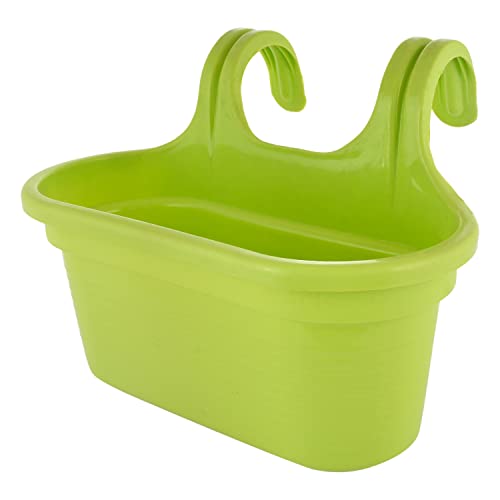 Kuber Industries Hanging Flower Pot|Double Hook Plant Container|Durable Plastic Glossy Finish Pots for Home|Balcony|Garden|12 Inch|Pack of 5 (Green)