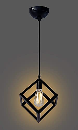 Image of JACKAL Metal Cube Shape Pendant Light Without Bulb - Pack of 2, Hanging Ceiling Light with Braided Cord | Decorative Chandelier for Home, Living Room, Indoor, Outdoor & Bar | Jhumar Lighting(Black)