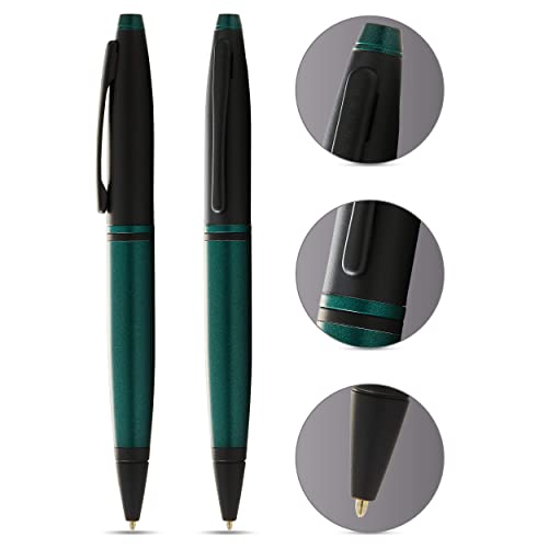 Image of Cross Calais Matte Green & Black Refillable Ballpoint Pen - Medium Point, Black Ink, Smooth Writing, Presented in a Luxury Gift Box
