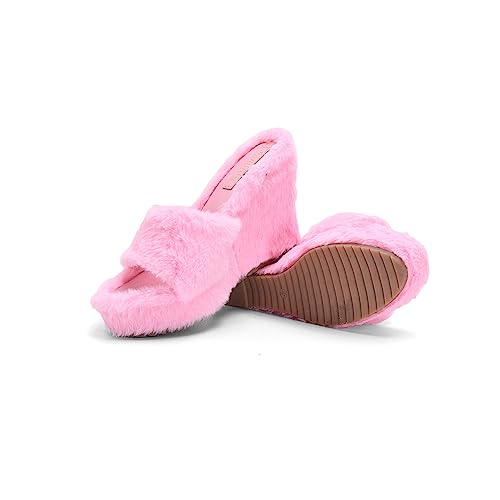 YSMIIH Women Fluff Wedge Slippers Fashion Sandals Plush Platform3