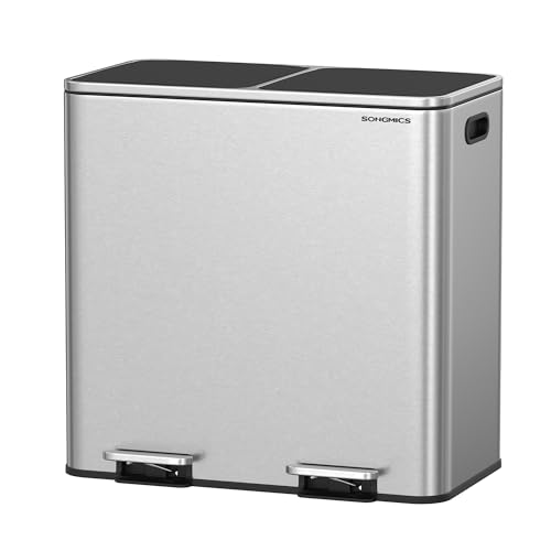 SONGMICS Dual Rubbish Bin, Metal Recycling Bin with 15 Rubbish Ba...