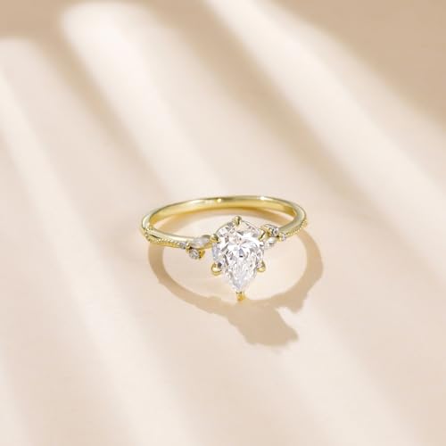 EAMTI 2CT 925 Sterling Silver Engagement Rings Pear Cut Wedding Teardrop Bridal Halo Cubic Zirconia Promise Rings for Women Size 3-112