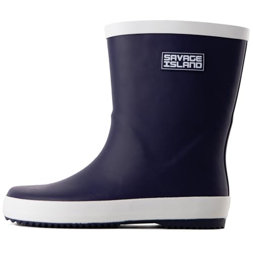 Savage Island Botas de agua de goma para niños, botas de agua impermeables para niños y niñas, botas de lluvia antideslizantes para niños, azul marino, 31 EU